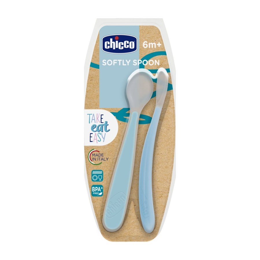 CHICCO Colher Silicone AZUL 2PCS 6M+