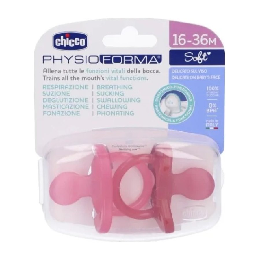 CHICCO Chupeta Physio Soft Silicone Rosa Nova 16-36m+ - 2pçs